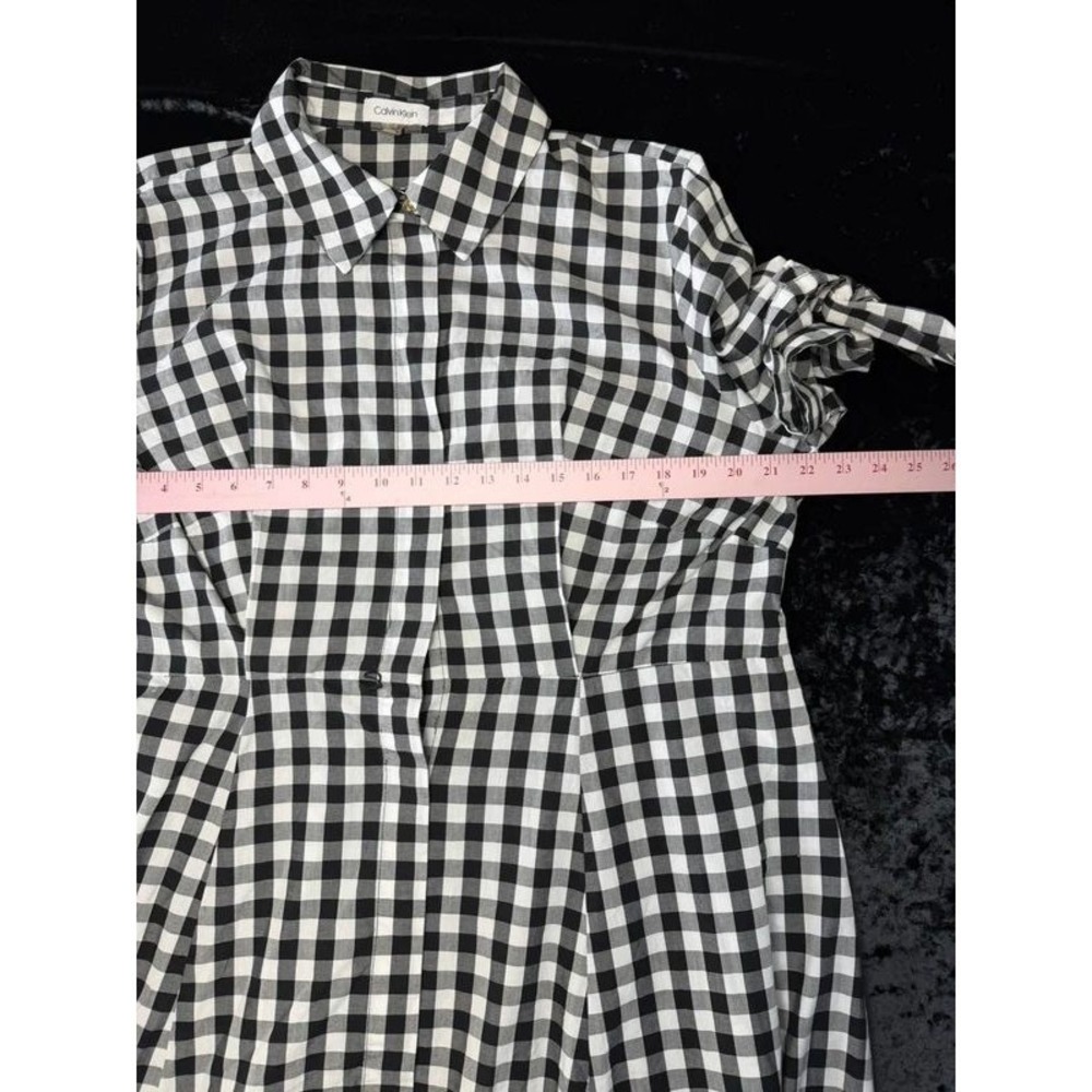 Calvin Klein Women 14W Black White Gingham Maxi Shirt Dress Tie Sleeve - Picture 7 of 11
